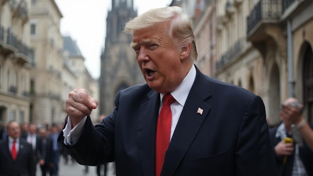 Homme politique avec costume et cravate rouge gesticulant dans la rue